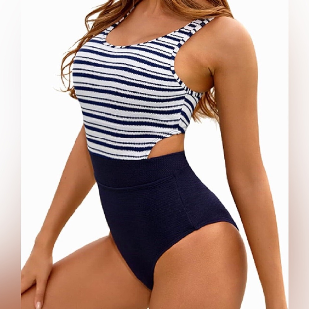 Amazon Black and White Striped Swim One Piece